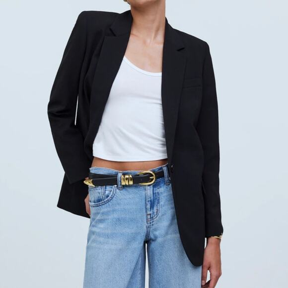 Madewell Black Lycée Drapey Blazer Suit Jacket Womens 0 Collared Oversized Fit - Picture 2 of 13